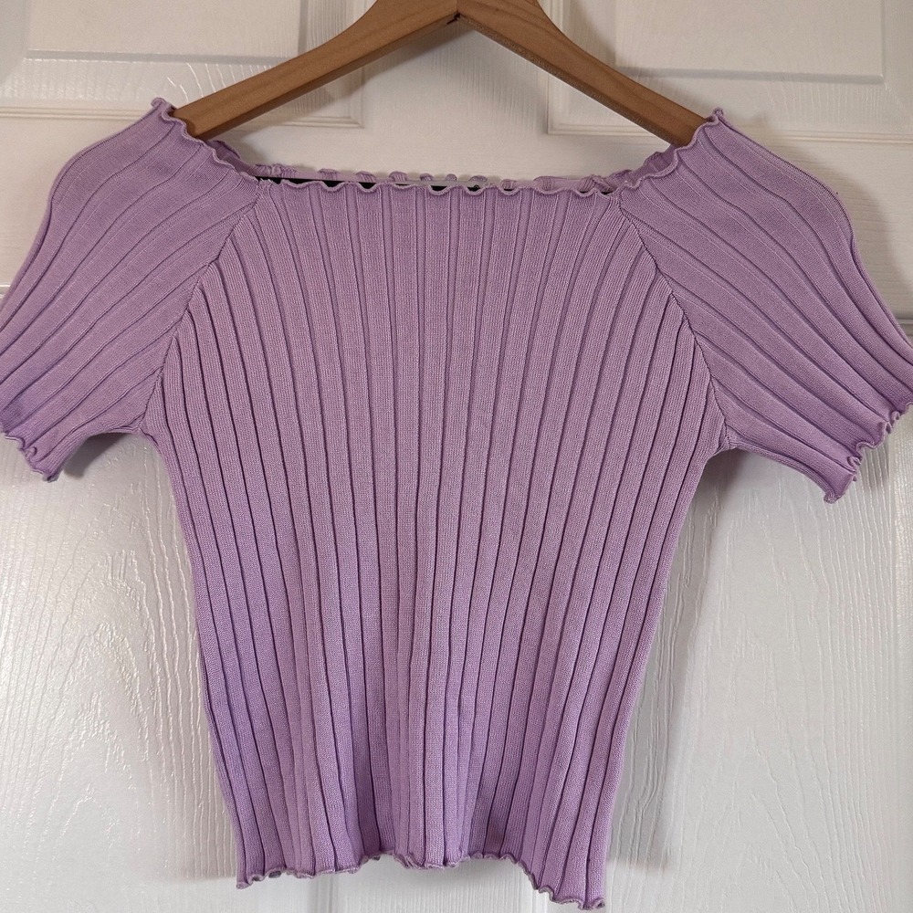 Cotton Emporium Purple Ribbed Square Neck Blouse NWT